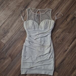 Windsor Cream Beaded Illusion Mini Dress
